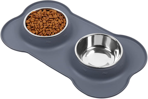 VIVAGLORY Dog Bowls, Stainless Steel Cat Puppy Water Bowls with Non-Spill Skid Resistant Silicone Mat