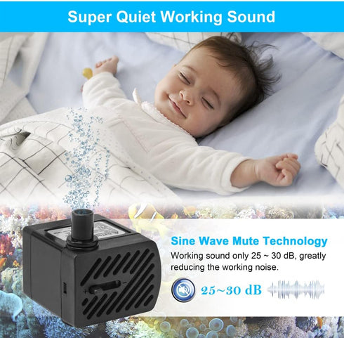 50GPH 3W Small Submersible Water Pump, Mini Fountain Pump Ultra Quiet for Aquarium Fish Tank Pond Hydroponics
