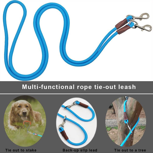 Tie Out Rope Dog Leash, Heavy Duty Nylon Check Cord for Medium Large Dogs Indoor/Outdoor (3/8" x 15ft, Blue)