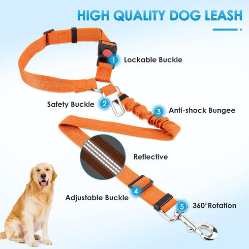 2 Pack 2 1 SlowTon Dog Seat Belt for Car, Dog Car Harness Seatbelt Adjustable with Elastic Bungee Buffer, in Pet Car
