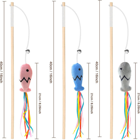 Fashion&cool Cat Wand Toy - 3pcs 16 Inch Natural Wooden Teaser with 5 Pcs Silvervine Sticks for Indoor Cats