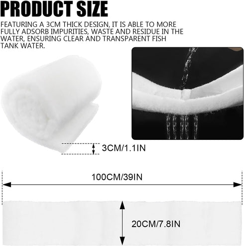 Aquarium Filter Pad, Fishbowl Sponge Pad, Fish Tank Filter Floss, High Density Media Roll, 7.8x39 Inch