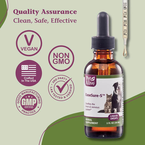 PetAlive EaseSure-S, Dog and Cat Calming Drops - Herbal Supplement for Pets, 59 mL
