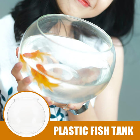 POPETPOP Plastic Fish Bowl Small Fish Tank: Transparent Small Aquarium Fish Bowls for Centerpieces Round Plastic Fish Bowl for Betta Fish Candy Party Favors, 7.07X7.07X6.29in