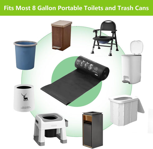 8 Set, 1.18 40 Pack Hapoon Gallon Compostable Portable Camping Toilet Bag with Poo Gel Mil Extra Thicken, Biodegradable