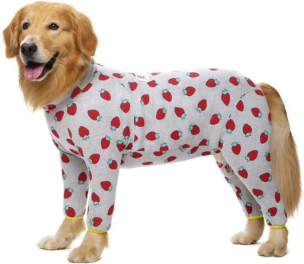 Cotton Medium Large Dog Onesie Surgery Recovery Suit, Full Covered Dog Pajamas with Long Sleeves and Zipper