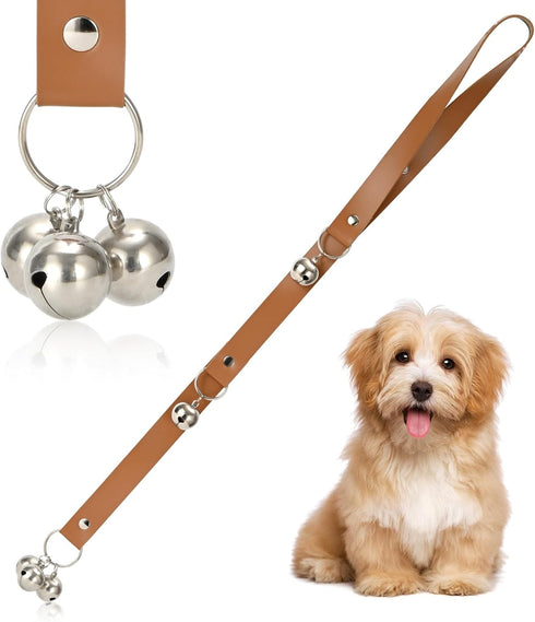 Luckyiren Brown Leather Hanging Door Bells for Dogs to Ring to Go