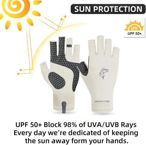 50+ Unisex UV Protective Fingerless Gloves UPF Sun Glove for Outdoor Fishing Cycling Hiking Driving Kayaking