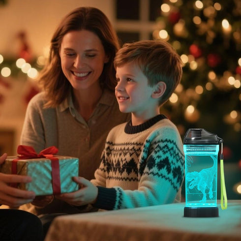 5-7 8-12 3D 14 OZ Lightzz Dinosaur Water Bottle, Dinosaur Toys for Boys with Glowing Light, Christmas Gifts White