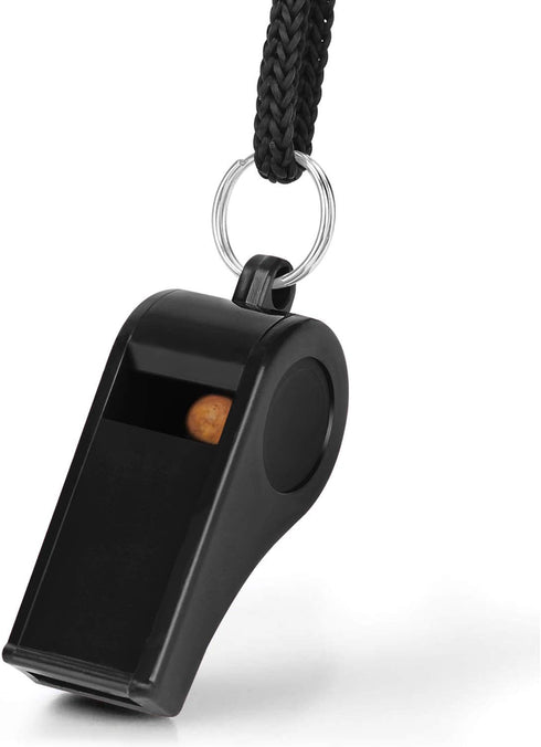 Fya Plastic Whistle with Lanyard, Loud Clear Black Whistles for Coaches, Referees, and Officials