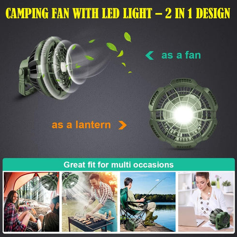 7800mAh AYAMAYA Rechargeable Camping Tent Fan with LED Light, Remote Control, Portable Camping Lantern Fan USB Desk
