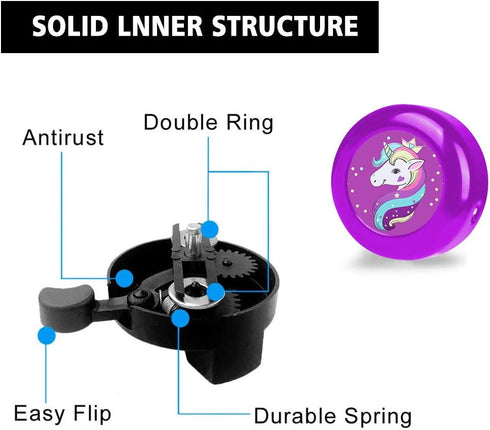 Unicorn Bike Bell for Kids, Adjustable Size Bicycle Bell for Girls, Boys, Women, Men, Clear Sound Horns