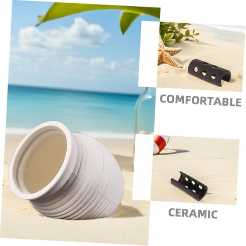 2pcs FOMIYES Aquarium Betta Cave and Shrimp Hideout Ceramic Fish Tank Breeding Shelter with Small White Pot Design