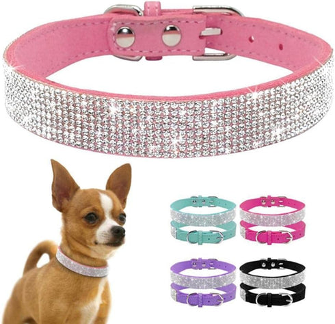 Small Dog Collar with Colorful Rhinestone Crystal Diamond Bling for Girl Puppy & Cat (L, Hot Pink)