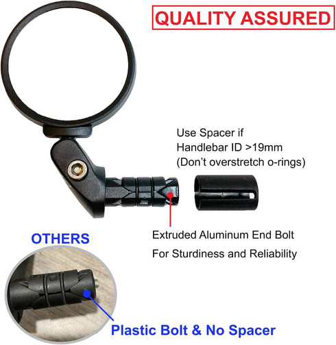 Hafny Bar End Bike Mirror - Stainless Steel Lens Adjustable Rearview Cycle Mirror, Black