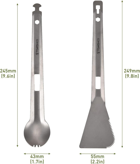 HUIOP Titanium Tongs, Multi-Purpose BBQ Serving Tongs with Spork and Serrated Spatula for Camping and Cooking