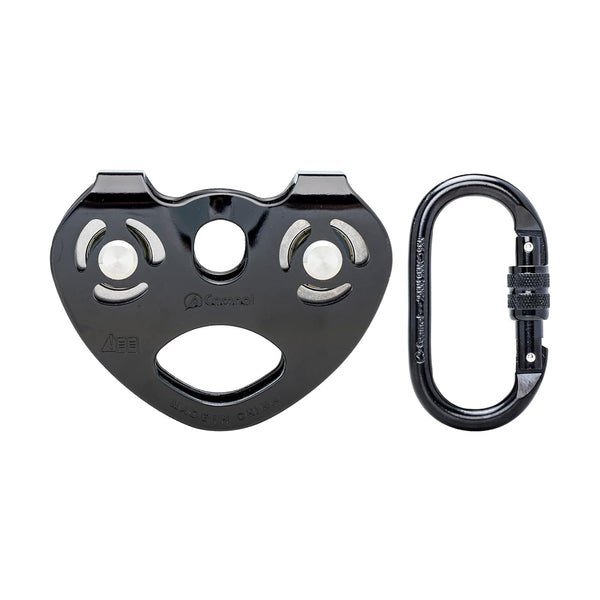 Zipline Trolley Kit with 25kN Carabiner, Double Tandem Dual Pulley for Rock Climbing and Rescue