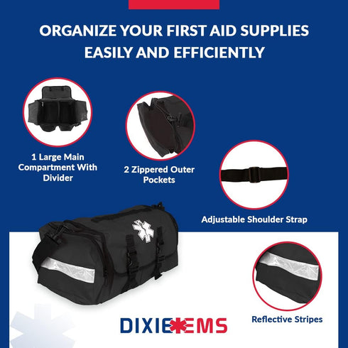 Dixigear On Call Trauma Bag for First Responders - Black with Reflectors