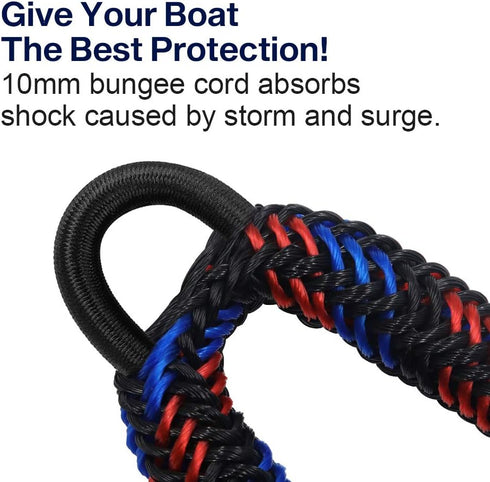 Obcursco Bungee Dock Lines for Boat, Docking Rope with Stainless Steel Clips, Sets of Two (4ft & 6ft)