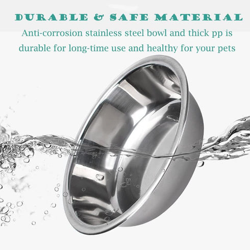Double Dog Cat Bowls Set with Automatic Water Dispenser Bottle, Detachable Stainless Steel Bowl, No-Spill for Cats,