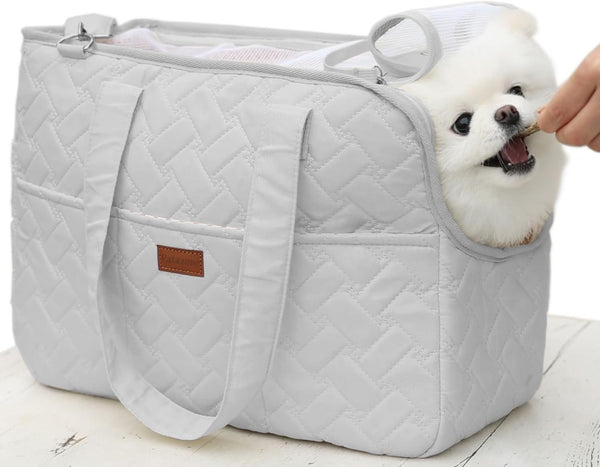 Cat Carrier Small Dog Handbag, Large Cat/Puppy Carrier Bag with Multiple Pockets and Breathable Mesh (Grey, Medium)