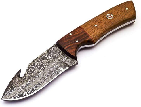 Rare Custom Damascus Fuller Gut Hook Knife, Skinning Knife, Hunting Knife, Outdoor Knife, Camping Knife, Color Wood