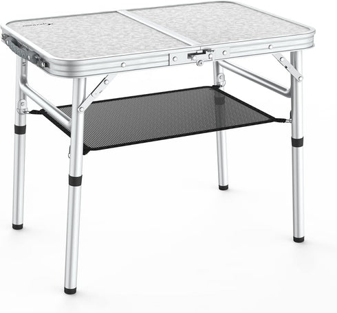 Sportneer Folding Camping Table, Adjustable Height Portable Table with Mesh Layer for Outdoor Use
