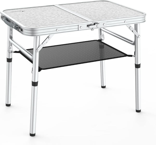 Sportneer Folding Camping Table, Adjustable Height Portable Table with Mesh Layer for Outdoor Use