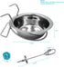 2 Pack Stainless Steel Bird Feeder Bowls, Coop Cups with Wire Hook, Parrot Feeding Dish for Finches Lovebirds
