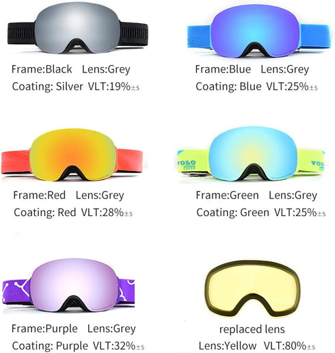 Magnetic Adsorption Lens Anti Fog Ski Goggles - Replaceable Lenses with UV Protection, Ultra HD Comfy