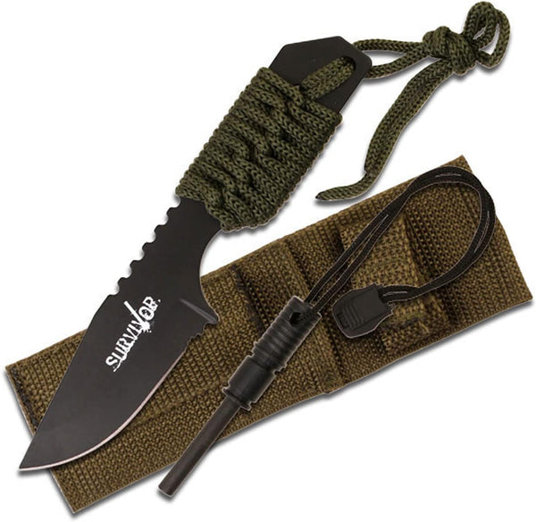 Survivor HK-106321G Outdoor Fixed Blade Knife 7-Inch Overall, Stainless Steel,Green by SURVIVOR