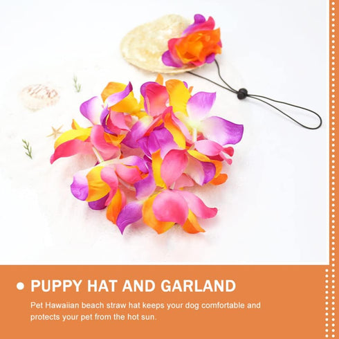 PRETYZOOM Straw Puppy Hat - 1 Set of Pet Dog Hawaiian Costume with Flower Collar and Garland