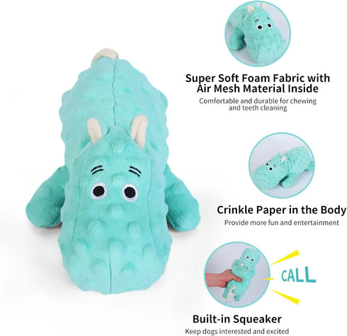 Cute Stuffed Hippo Dog Toys Squeaky Dog Toys with Crinkle Paper Dog Plush Toys for Large Breed Dog Chew Toys for Small, Medium, Large Dogs