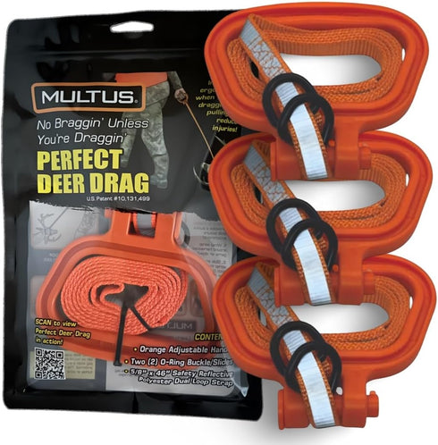 MULTUS Perfect Deer Drag, Durable Safety Reflective Orange Strap with Comfort Grip Handle for Game Dragger