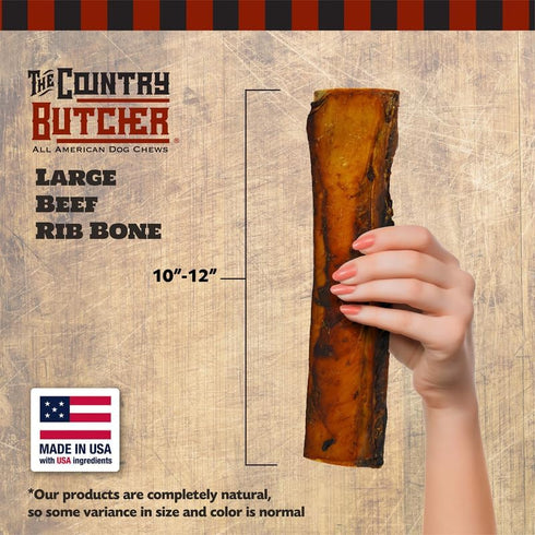 COUNTRY 10" 4 Count THE BUTCHER Rib Bones Large - Beef Rib Bones, Natural Long-Lasting Chews for Medium, Large Breeds