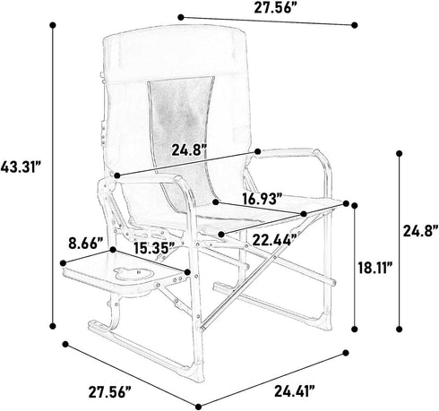 43") Camping Chairs for Adults, Camp Chair with Table, Lawn Chairs with High Back, Outdoor Folding Chairs for Fishing