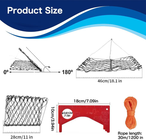 Feleolibe Foldable Crab Trap Castable Crabjaw with Crab Gauge and Bait Clip for Saltwater or Freshwater