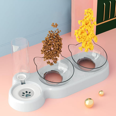 Marchul Raised Cat Dishes for Food and Water, Pet Feeding Bowls with Automatic Water Bottle