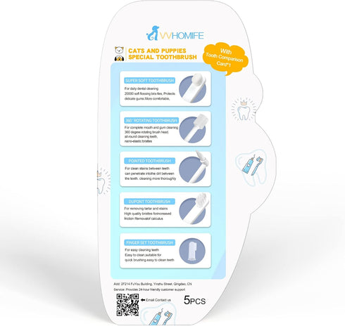 Samll Small Dog Toothbrush Kit,Puppy Tooth Brushing Kit, Suitable for All Puppy and Dogs Dental Care. White, Soft