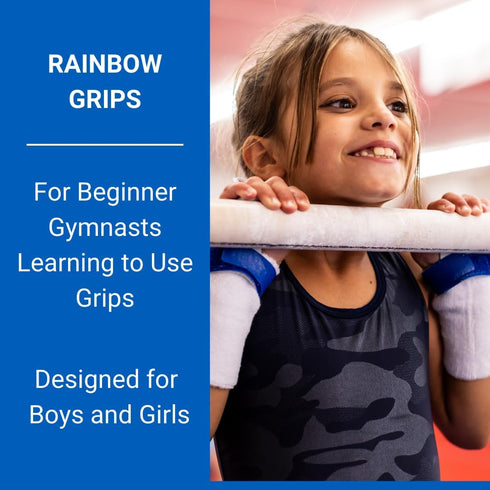 Gibson Athletic Rainbow Gymnastics Grips for Beginners, Durable Leather Grip, Hook & Loop Closure for Young Gymnasts