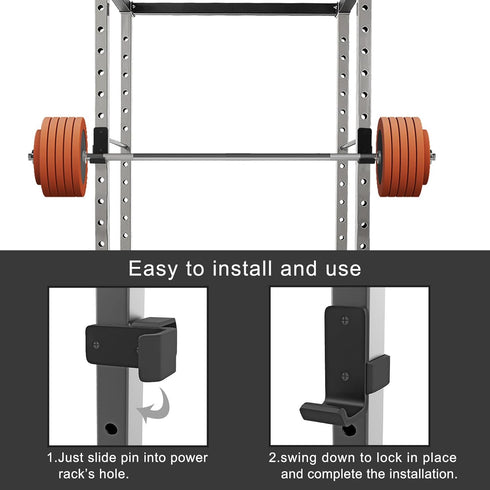 SELEWARE Solid Steel J Hooks for 2" x 2" or 3" x 3" Tube Power Cage, Set of 2 Barbell Holders