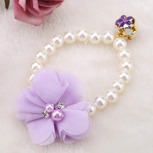 Dog Pet Necklace, Elastic Adjustable Stylish Simulation Pearl Flower Collar for Cat Puppy Jewelry Accessory Theme Party