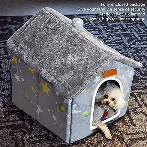 Dog House Indoor - Foldable Soft Kennel Bed, Warm Cat Nest Puppy Cave with Cushion for Small Medium Large Dogs Cats