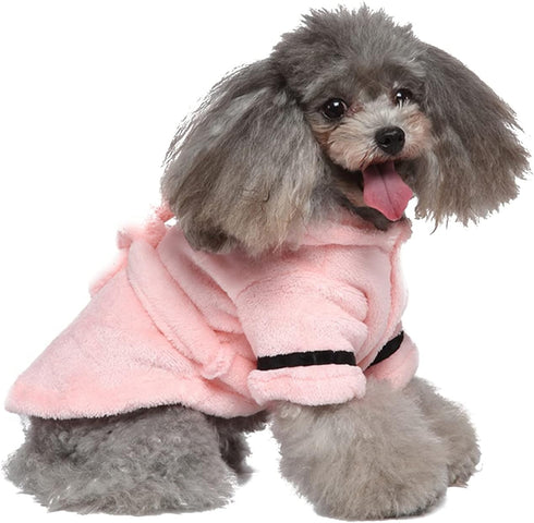 CheeseandU Dog Bathrobe for Small Dogs Winter Luxury Soft Flannel Thickened Hooded Pajamas Quick Drying and Super