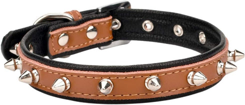 Spiked Studded Padded Leather Pet Collars for Small Medium Large Dogs and Cats (8"-10" Neck, Brown Spiked)