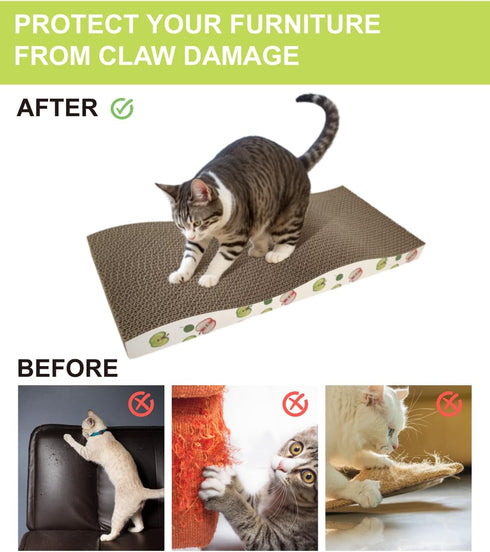Cat Scratching Board - Corrugate Cat Scratcher with Catnip, Double-Sided Usability, Pack of 2