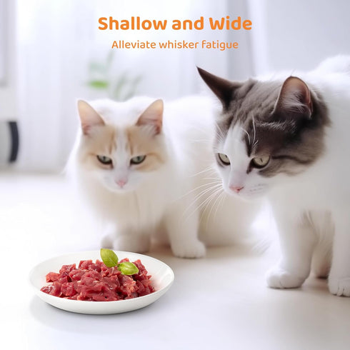 Ceramic Cat Food Plates, Cat Wet Food Bowls/Whisker Fatigue Cat Dishes & Shallow Bowls for Kittens and Small Animals