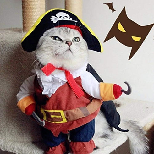 Idepet New Funny Pet Clothes, Pirate Dog Cat Costume Suit, Medium, Corsair Dressing Up Party Apparel with Hat