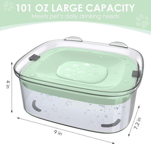 AONKEY 3L Dog Water Bowl, 101oz No Spill Large Anti Splash Dispenser for Sloppy Drinkers (Sprout Green)