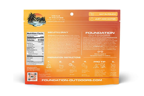 Backpacking Biscuits and Sausage Gravy, Freeze Dried & Camping Food, Emergency Food, High Protein Meal